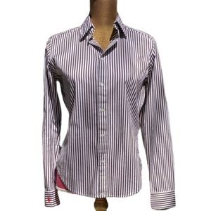 Ralph Lauren Brown and White Striped Button Down Shirt